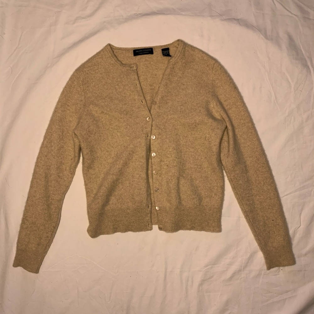 Valerie Stevens Two Ply Cashmere Beige Cardigan